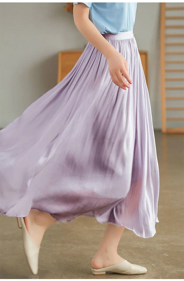 Gauze Skirt Mid-length Pleated Skirt Covering The Span And Showing Thin Elastic Waist A-line Skirt Pearl Yarn Skirt