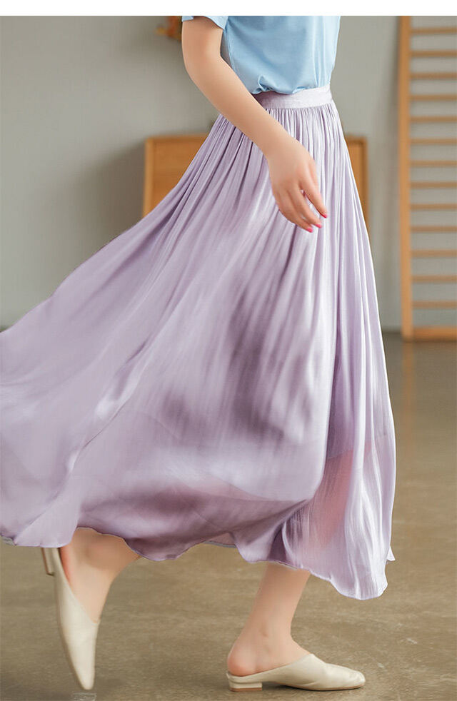 Gauze Skirt Mid-length Pleated Skirt Covering The Span And Showing Thin Elastic Waist A-line Skirt Pearl Yarn Skirt