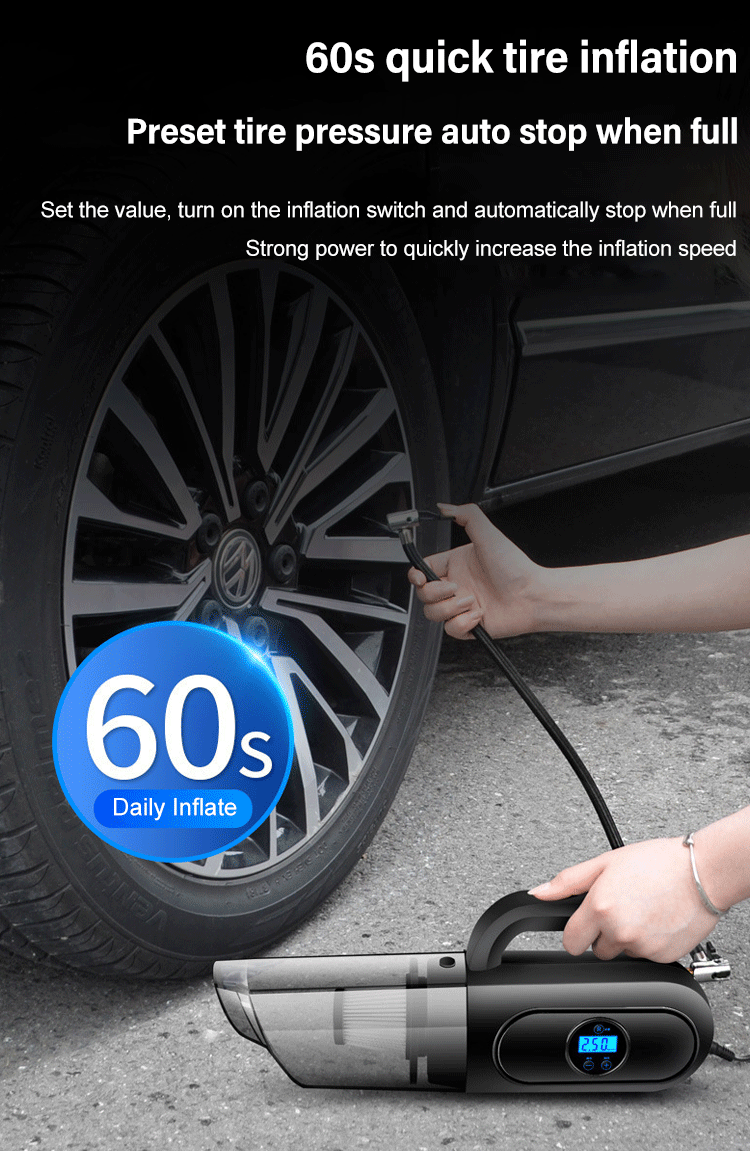 4-in-1 Car Vacuum Cleaner Portable Tire Air Pump Pressure Detection Gauge  LED Light 12V 120W High Power Car Vacuum Cleaning Kit - AliExpress